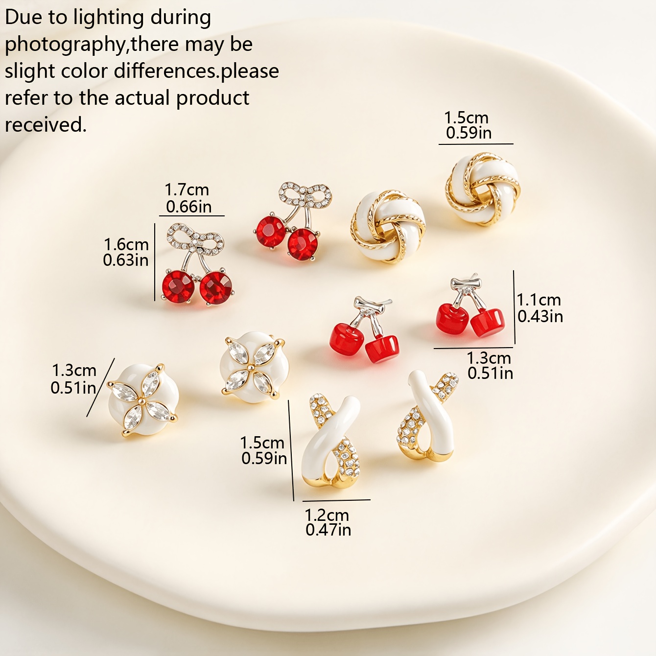 5 Pairs Cute Red Cherry Drip Enamel Earrings Set